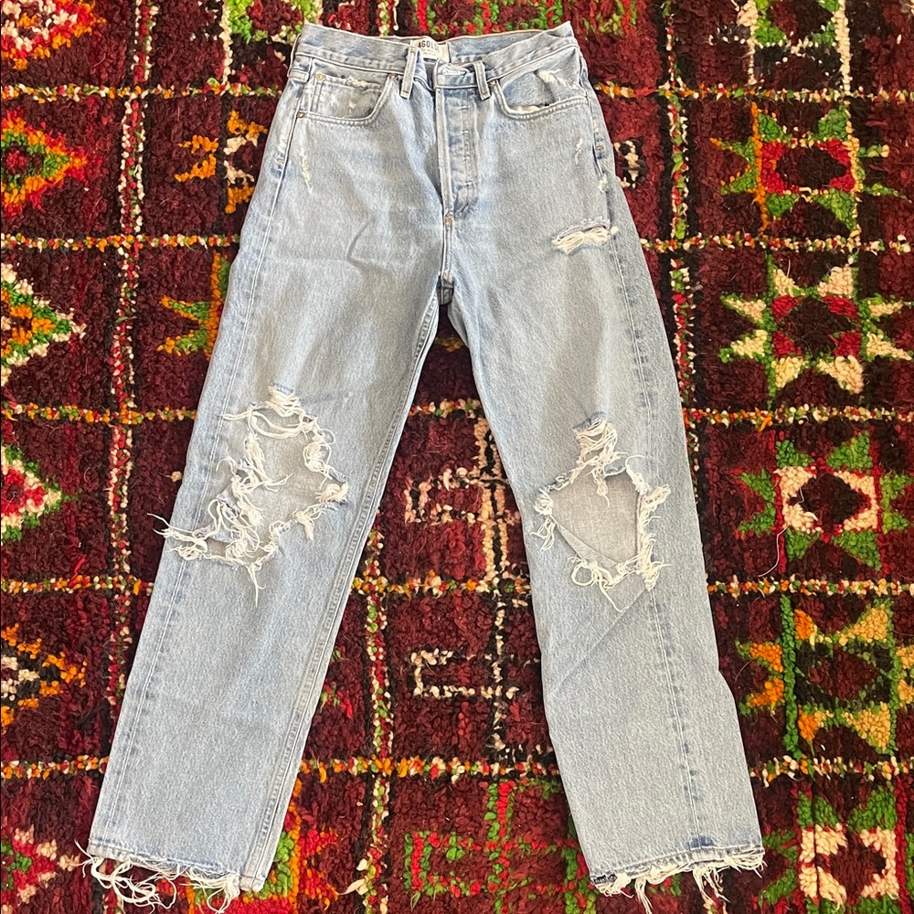 Agolde Light Blue Distressed Boyfriend Jeans